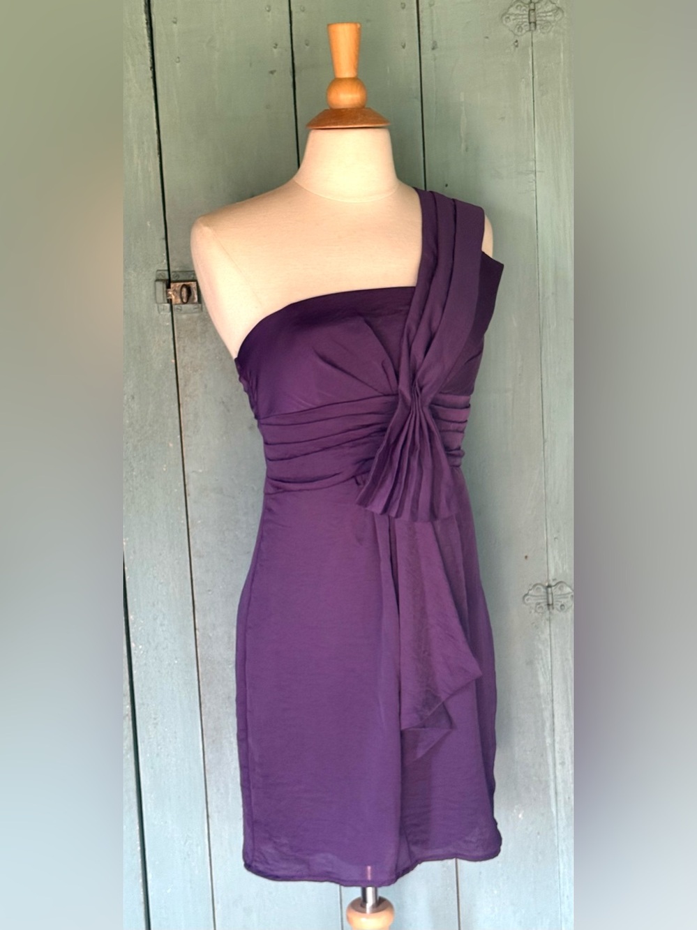 TRIXXI Short Plum Party Prom Dress Ruched Bow Single Strap 3/XS